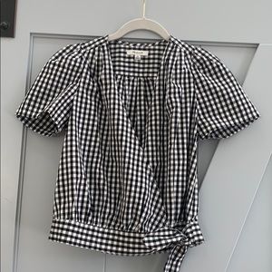 Madewell black and white gingham wrap blouse